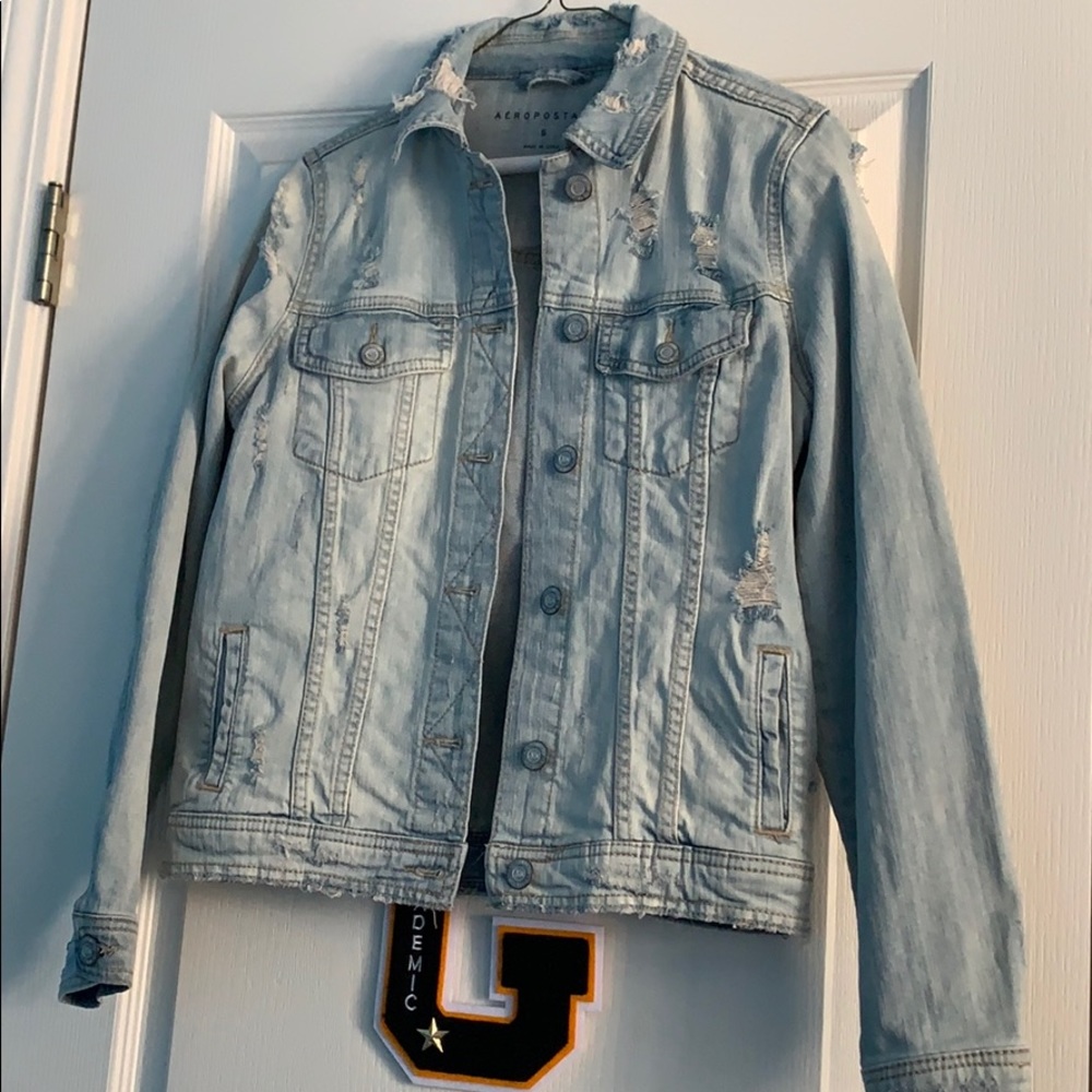 Distressed light jean jacket